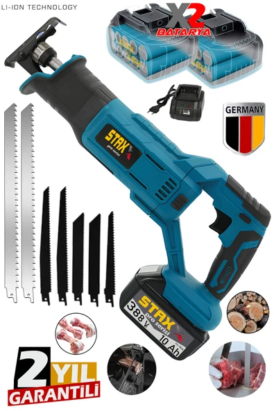 Stax Kömürsüz Motor Yüksek Performans 388VF 10Ah Çift Akülü Şarjlı Tilki Kuyruğu Testere Ahşap Metal - Resim 2