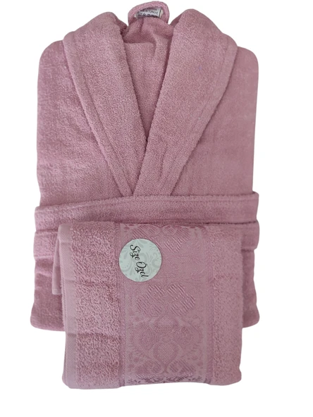 BELİNİS %100 PAMUK BORNOZ SET 1 ADET BORNOZ 1 ADET HAVLU RENK :GÜLKURUSU