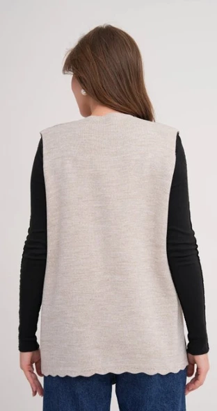 Kadın Anne Büyük Beden Triko Düz Model Yelek - 6