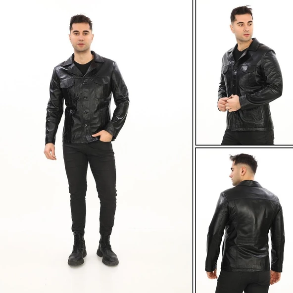 Safari Model Dört Cepli Düğmeli Çeket Siyah Renk - 4