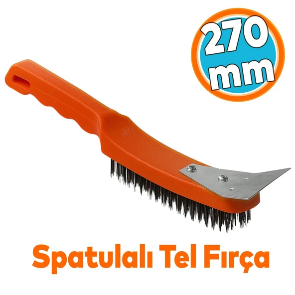 Metal Spatulalı Çelik Tel Fırça 270 mm Kazıma Temizleme Pas Sökücü Çelik Kıllı El Tipi Nalbur Fırça