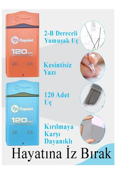 Kalem Ucu 120 li 0.7 mm 2B 3 Paket Fixpoint Çoklu Versatil Kalem Uç Mekanik Uçlu Otomatik Kurşun Kalem Ucu 60 mm Yumuşak - 2