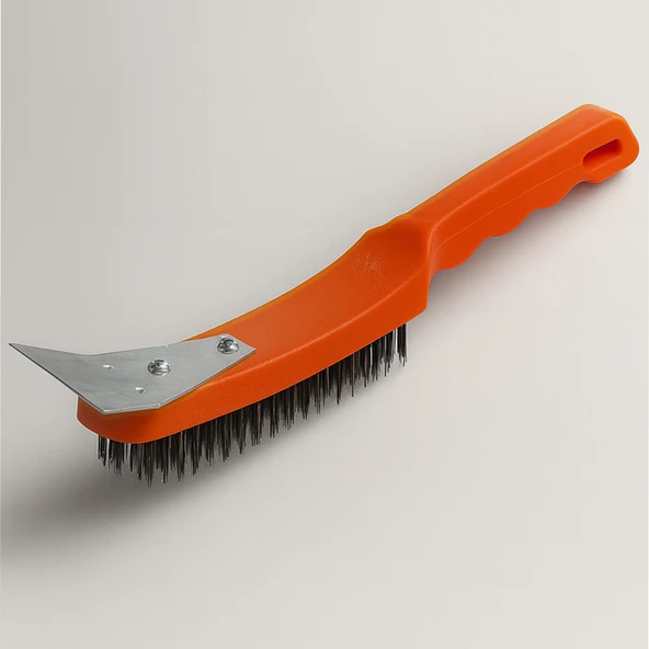 Metal Spatulalı Çelik Tel Fırça 270 mm Kazıma Temizleme Pas Sökücü Çelik Kıllı El Tipi Nalbur Fırça - 5