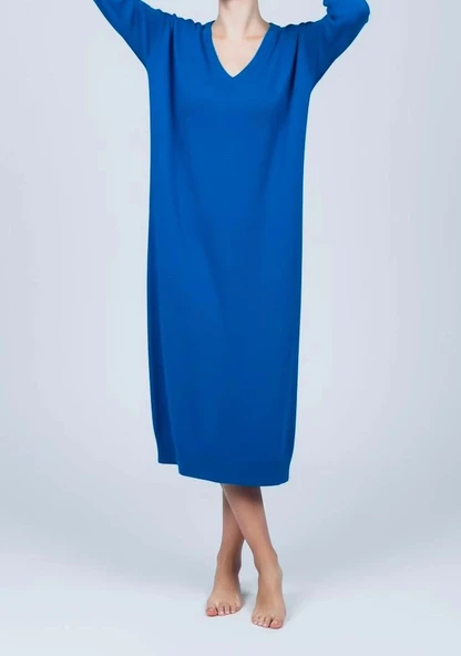 Sıcak Tutan Kışlık | Saks Mavi V Yaka Kadın Triko Hırka Büyük Düğmeli - 3