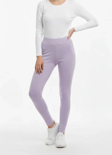 Sıcak Tutan Kışlık | Lila Yüksek Bel Kadın %100 Pamuklu Termal Tayt ürün görseli