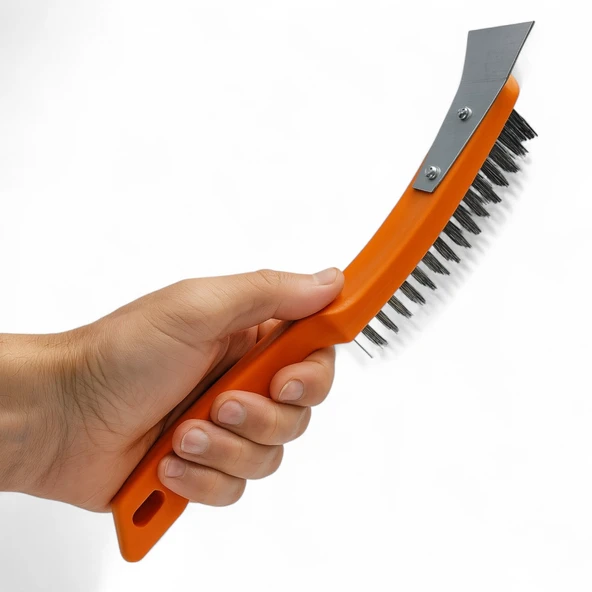Metal Spatulalı Çelik Tel Fırça 270 mm Kazıma Temizleme Pas Sökücü Çelik Kıllı El Tipi Nalbur Fırça - 2
