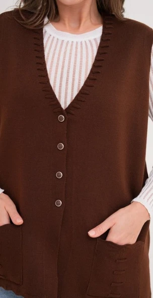 Kadın Anne Büyük Beden Triko Düz Model Yelek - 7