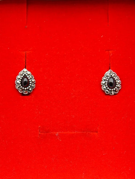 925 Ayar Gümüş Oltu Taşı Kadın Küpe skü00035 - Resim 2