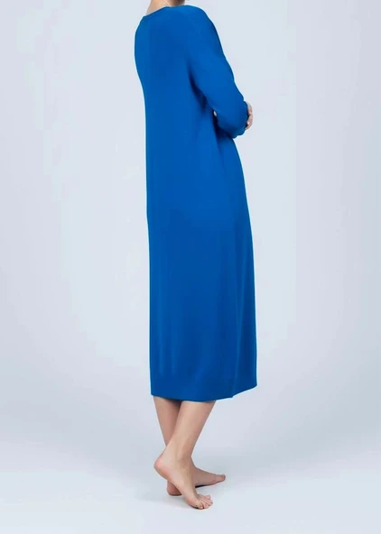 Sıcak Tutan Kışlık | Saks Mavi V Yaka Kadın Triko Hırka Büyük Düğmeli - 4