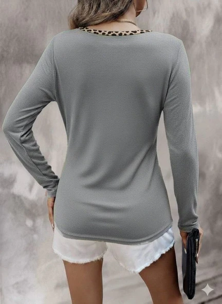 MDB Kadın Uzun Kollu V Yakalı Kaşkorse Bluz - Resim 2