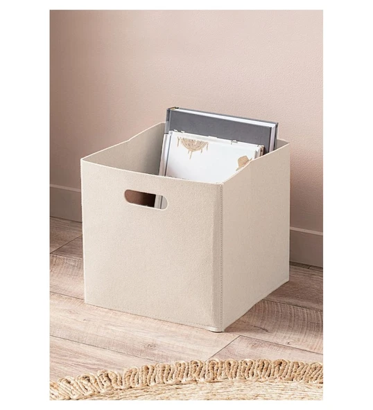 Krem Çok Amaçlı Keçe Organizer Dolap Içi Düzenleyici Tekli Sepet  30x30 Cm ürün görseli