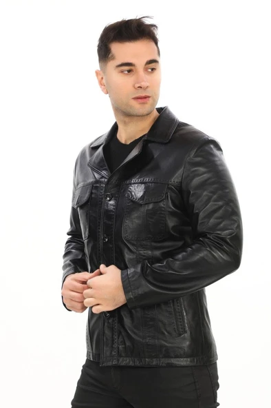 Safari Model Dört Cepli Düğmeli Çeket Siyah Renk