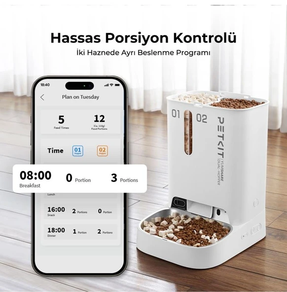 Petkit Yumshare Kameralı Çift Hazneli Akıllı Mama Kabı Beyaz - Resim 7