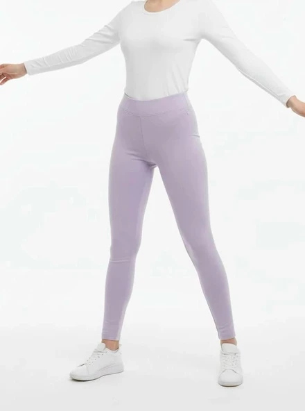 Sıcak Tutan Kışlık | Lila Yüksek Bel Kadın %100 Pamuklu Termal Tayt - Resim 3