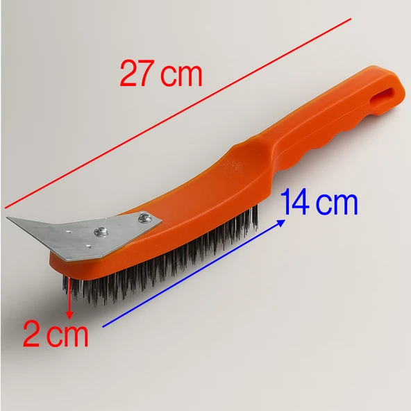 Metal Spatulalı Çelik Tel Fırça 270 mm Kazıma Temizleme Pas Sökücü Çelik Kıllı El Tipi Nalbur Fırça - 3