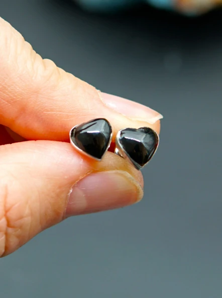 925 Ayar Gümüş Oltu Taşı Kadın Küpe skü00034 ürün görseli 1