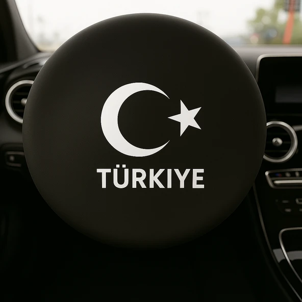 Türkiye Ay Yıldız Her Marka Modele Uyumlu Siyah Direksiyon Koruma Kılıfı  Penye Kumaş Dokuma