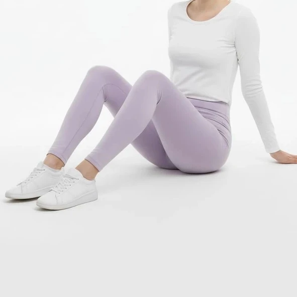 Sıcak Tutan Kışlık | Lila Yüksek Bel Kadın %100 Pamuklu Termal Tayt - Resim 4