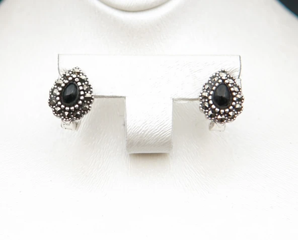 925 Ayar Gümüş Oltu Taşı Kadın Küpe skü00035 ürün görseli 1