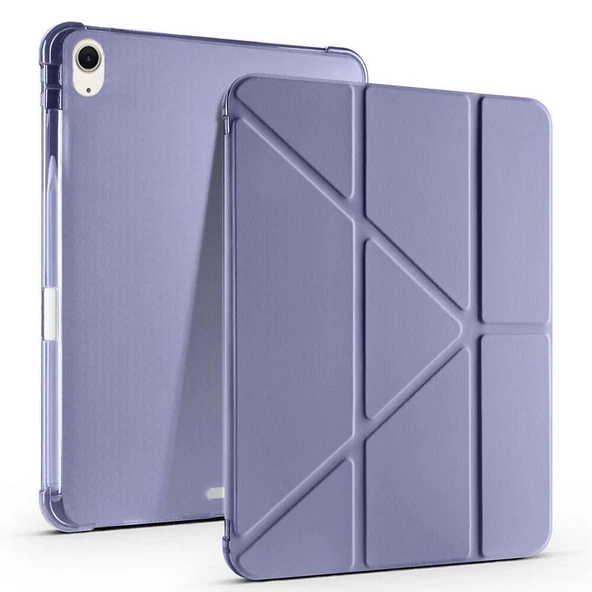 Apple iPad Air 10.9'' 2022/2020 Uyumlu Üçgen Katlanabilir Kalem Şarj Bölmeli Standlı Kılıf  Lavanta ürün görseli 1