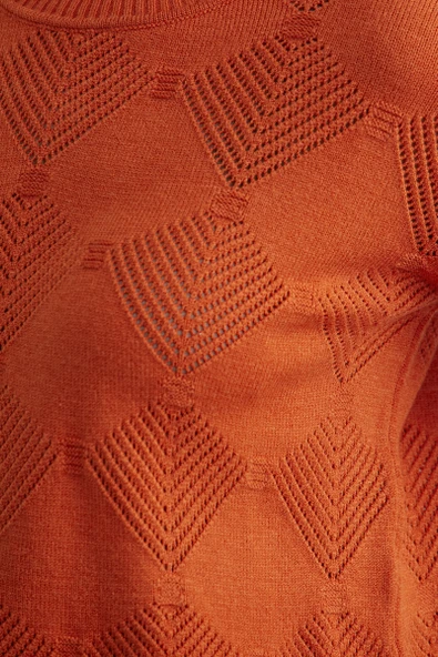 Renge Renk Motifli Triko Kazak - Oranj - Resim 5