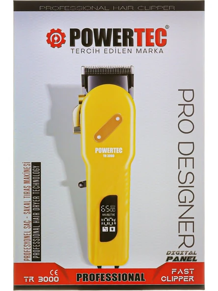 Powertec TR-3000 Profesyonel Saç Tıraş Makinesi Ayarlanabilir Bıçak, Sessiz Çalışma