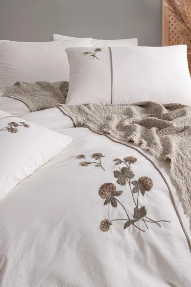 Vera 7 Parça %100 Pamuk Çift Kişilik Pikeli Nevresim Takımı Vizon - Resim 2