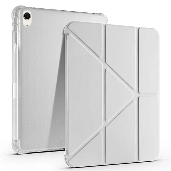 Apple iPad Air 10.9'' 2022/2020 Uyumlu Üçgen Katlanabilir Kalem Şarj Bölmeli Standlı Kılıf  Gri ürün görseli 1