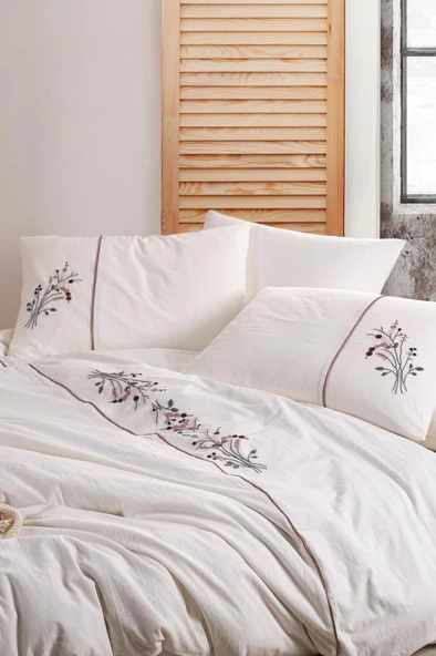 Arya 6 Parça %100 Pamuk Çift Kişilik Nevresim Takımı Pudra - Resim 2