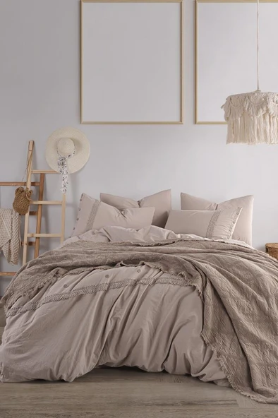 Grace 7 Parça %100 Pamuk Çift Kişilik Pikeli Nevresim Takımı Cappucino ürün görseli