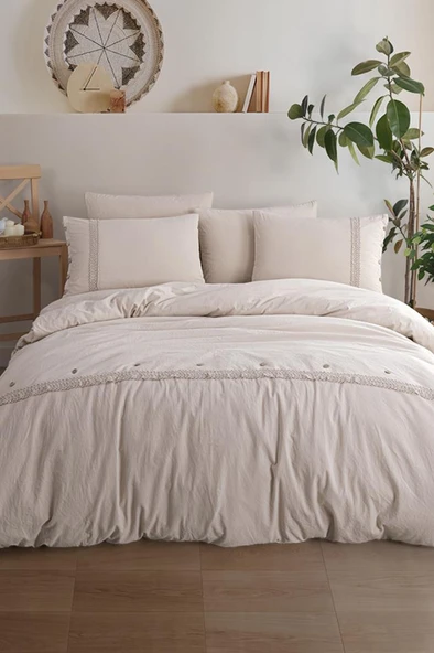 Grace 6 Parça %100 Pamuk Çift Kişilik Nevresim Takımı Bej ürün görseli