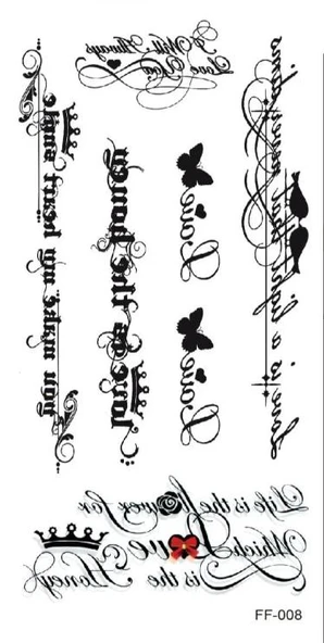 FF-008 ORTA BOY LOVE-AŞK YAZILI ÇOKLU GEÇİCİ DÖVME-TATTO ürün görseli