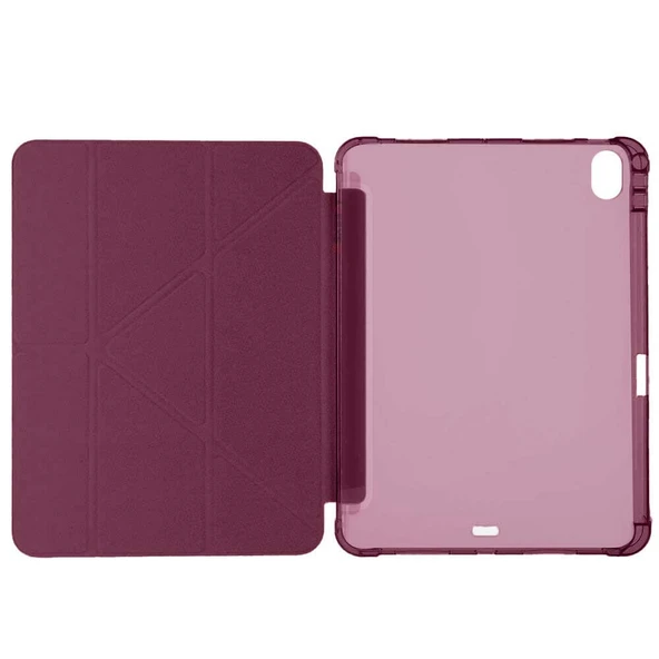 Apple iPad Air 11'' M3 2025/M2 2024 Uyumlu Üçgen Katlanabilir Kalem Şarj Bölmeli Standlı Kılıf  Mürdüm - Resim 2