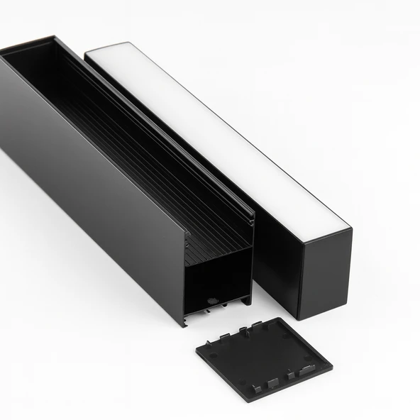 LED Alüminyum Profil Siyah Kasa 1 Metre 50x65mm Opak Pleksi Kapak Yan Kapak Sıva Üstü Tutucu 15475 ürün görseli 1
