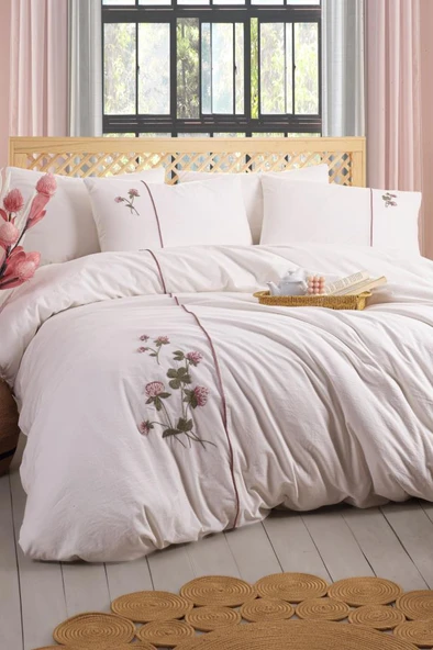 Vera 6 Parça %100 Pamuk Çift Kişilik Nevresim Takımı Pudra ürün görseli