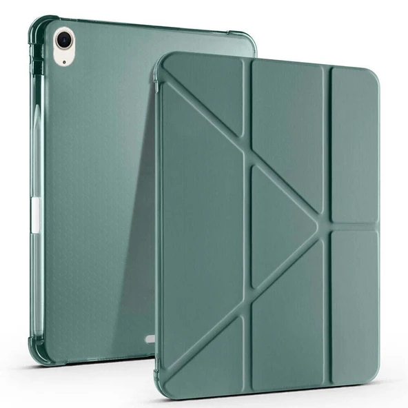 Apple iPad Air 11'' M3 2025/M2 2024 Uyumlu Üçgen Katlanabilir Kalem Şarj Bölmeli Standlı Kılıf  Haki ürün görseli