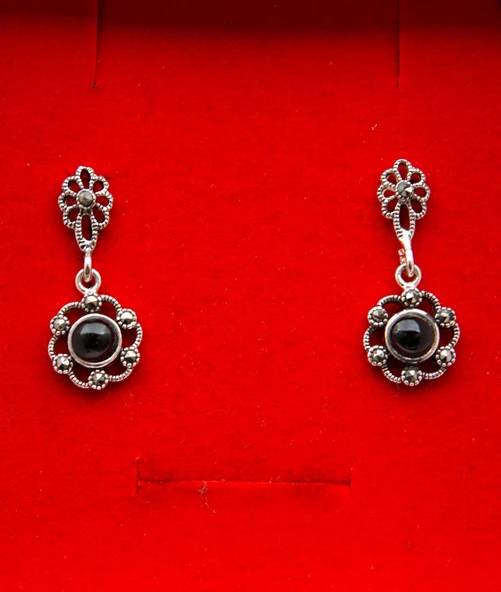 925 Ayar Gümüş Oltu Taşı Kadın Küpe skü00043 - Resim 2