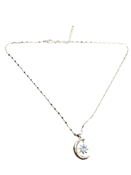 Gümüş Renk Parlak ve Şık Taşlı 316L Çelik VIP Model Ay Yıldız Kadın Kolye - Göz Alıcı Şık Tasarım ürün görseli 1