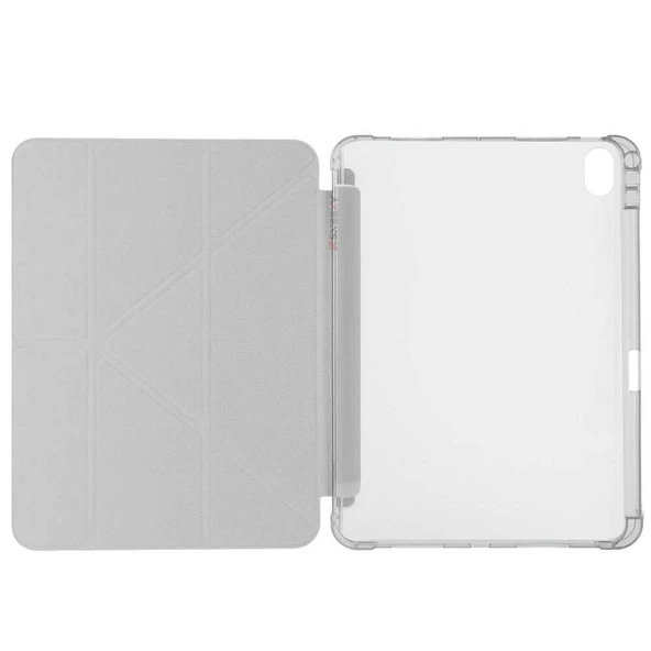 Apple iPad Air 10.9'' 2022/2020 Uyumlu Üçgen Katlanabilir Kalem Şarj Bölmeli Standlı Kılıf  Gri - Resim 2