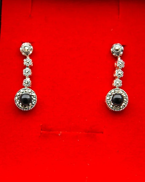 925 Ayar Gümüş Oltu Taşı Kadın Küpe skü00042 - Resim 5