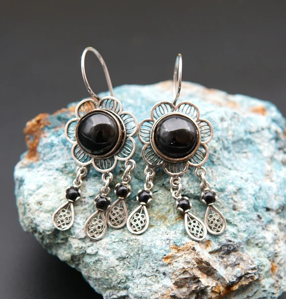 925 Ayar Gümüş Oltu Taşı Kadın Küpe skü00044 ürün görseli 1