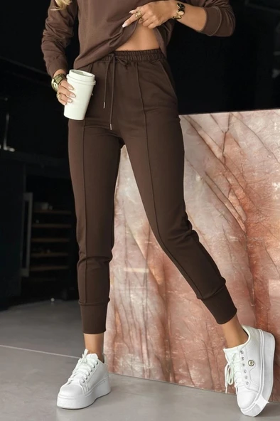 MDB Kadın Uzun Kollu V Yakalı Viskon Iki Iplik Bluz Ve Pantolon Ikili Takım - Resim 5