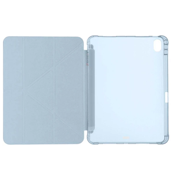 Apple iPad Air 10.9'' 2022/2020 Uyumlu Üçgen Katlanabilir Kalem Şarj Bölmeli Standlı Kılıf  Mavi - Resim 2