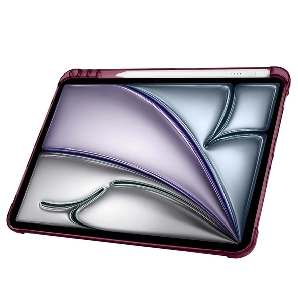 Apple iPad Air 11'' M3 2025/M2 2024 Uyumlu Üçgen Katlanabilir Kalem Şarj Bölmeli Standlı Kılıf  Mürdüm - Resim 4