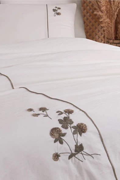 Vera 6 Parça %100 Pamuk Çift Kişilik Nevresim Takımı Vizon - Resim 2