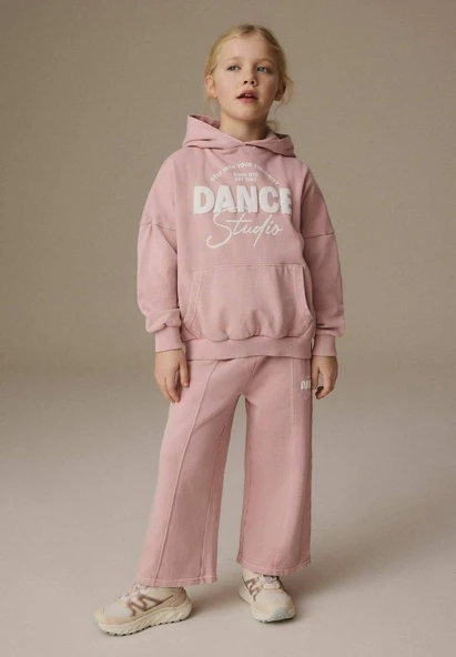 Cg Kids Dance kabartma baskılı kapşonlu 3 iplik kız çocuk alt üst takım süper kalite kumaş