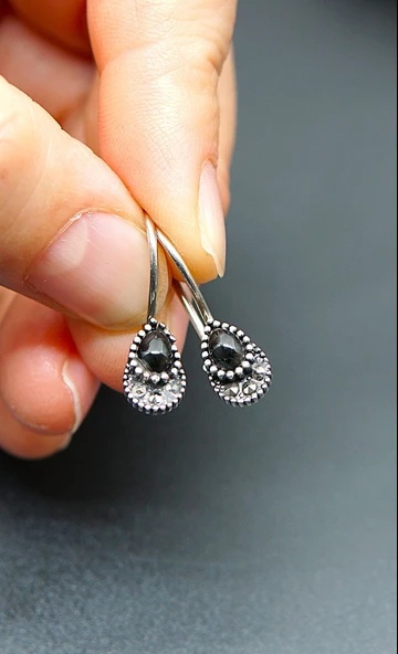 925 Ayar Gümüş Oltu Taşı Kadın Küpe skü00041 ürün görseli 1