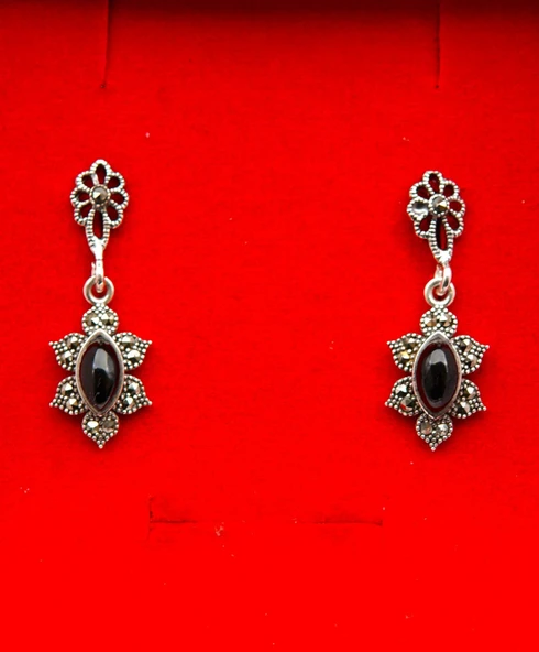 925 Ayar Gümüş Oltu Taşı Kadın Küpe skü00038 - Resim 2