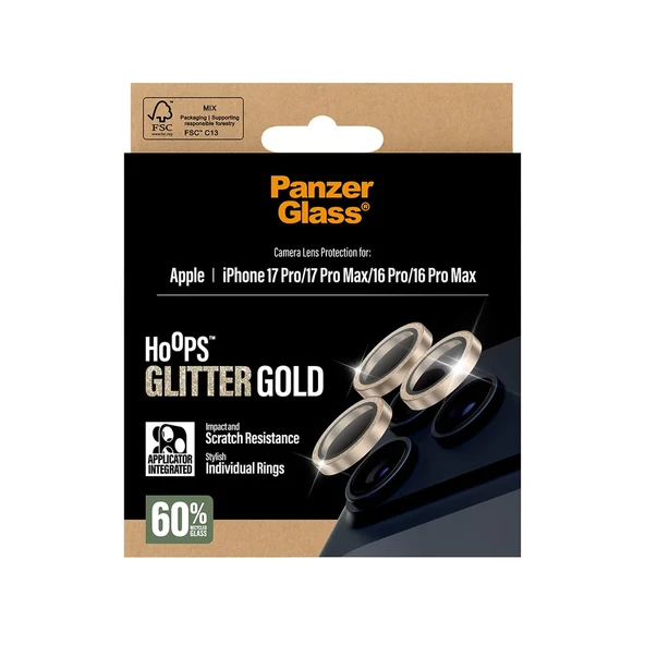 Panzerglass Apple 17 Pro Max Hoops Glitter Simli Gold Kamera Lens Koruyucu (Hizalama Aparatı) - Resim 5