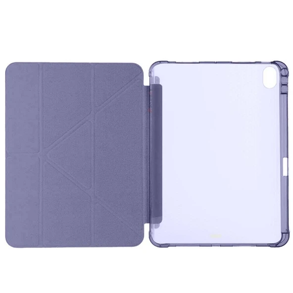 Apple iPad Air 10.9'' 2022/2020 Uyumlu Üçgen Katlanabilir Kalem Şarj Bölmeli Standlı Kılıf  Lavanta - Resim 2